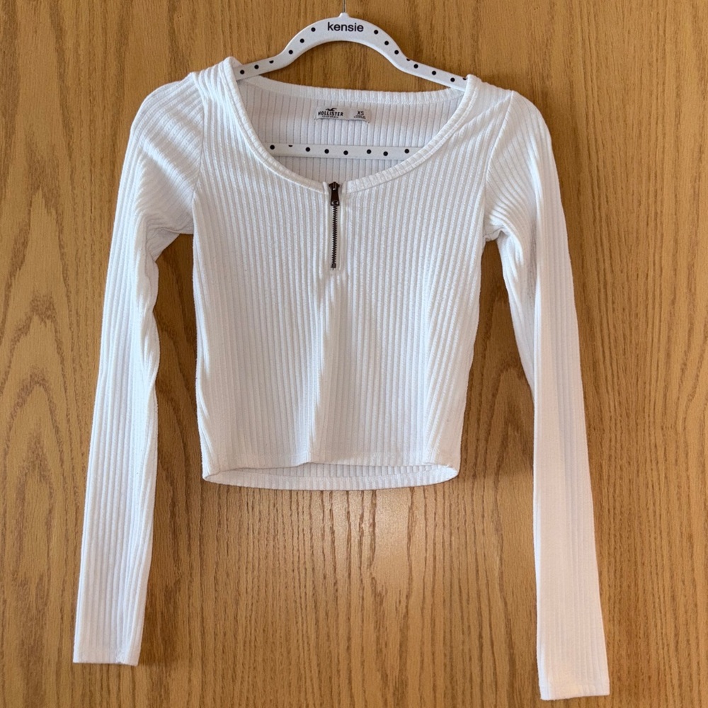 Hollister White Ribbed Long Sleeve Top